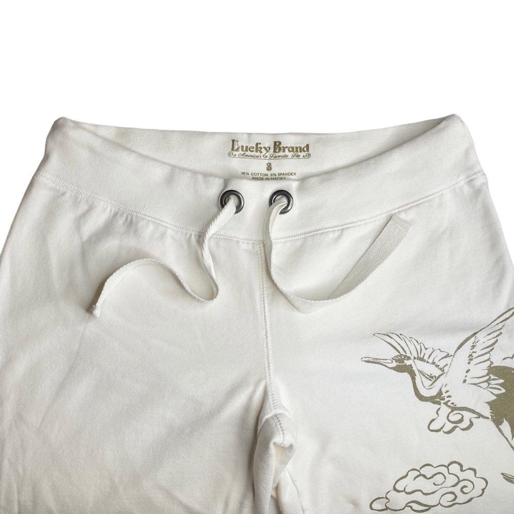 HTF: Lucky ☘︎︎ Asian Crane Tattoo Watercolor Floral Cropped Sweatpants ☘︎︎ White - Picture 4 of 15